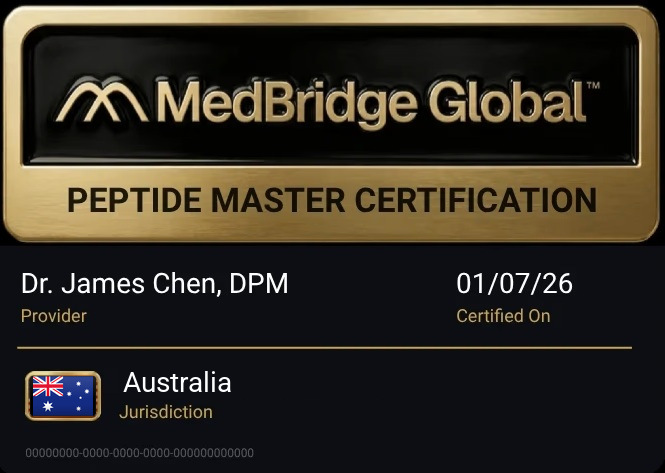 Peptide Master Certification badge, jurisdiction Australia